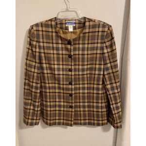 Vintage Pendleton 100% Wool Blazer Jacket Camel Plaid Sz 8